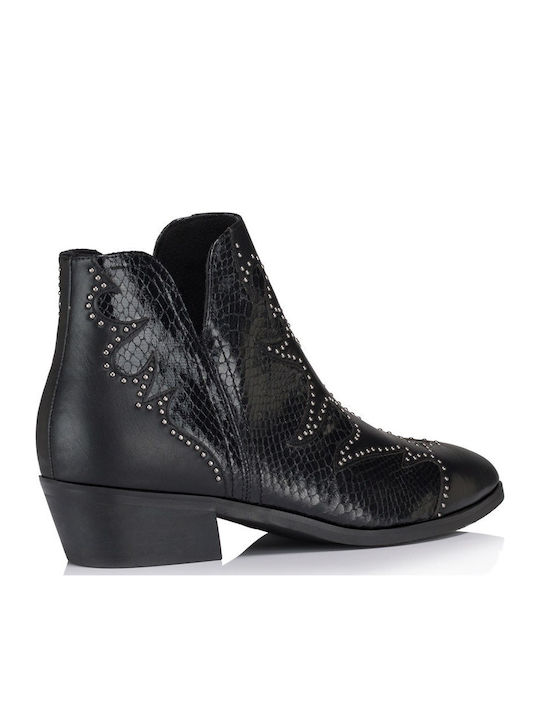Leder Stiefeletten Damen Schwarz