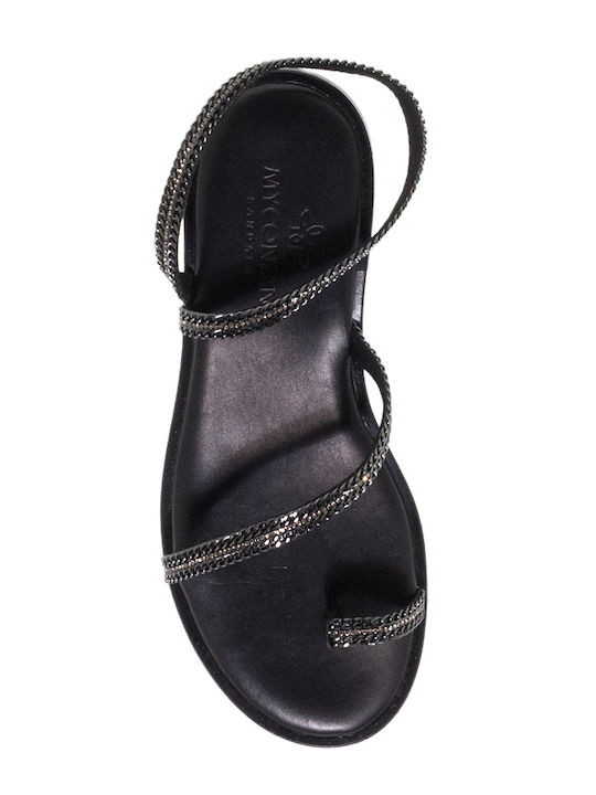 Myconian Leather Women's Flat Sandals Black