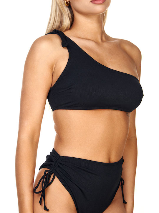 Bikini Set One Shoulder High Waist Black
