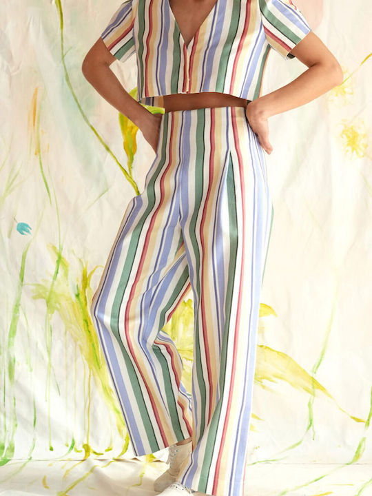 Women's Fabric Striped Trousers