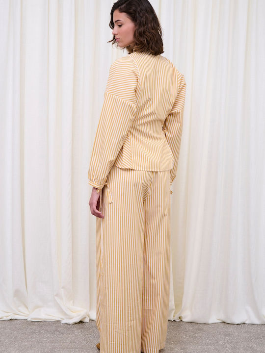 Capetanissa Women's Fabric Trousers Striped Yellow