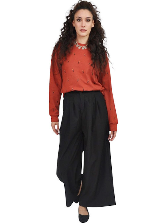 Damen Stoffhose mit Gummiband in Gerader Bein Stil Rot