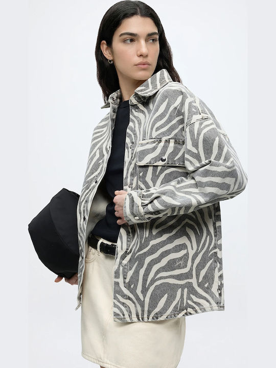 Long Women's Jean Jacket Animal Print