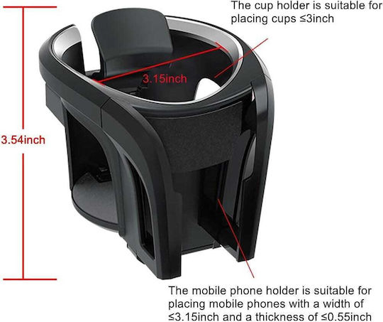 Car Cup Holder with Mobile Mount 1 Slot for AC Vent in Black Colour