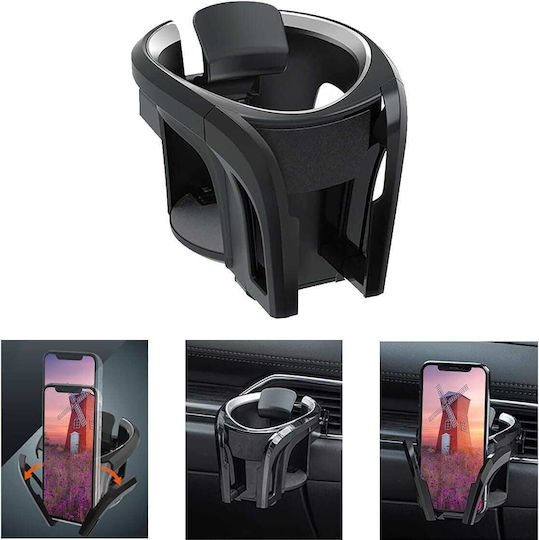 Car Cup Holder with Mobile Mount 1 Slot for AC Vent in Black Colour