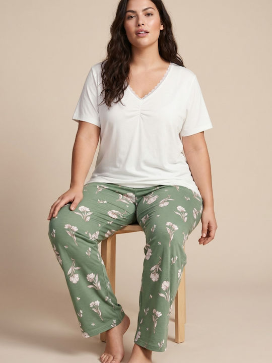 Siyah Inci Set Pijamale Dama de Vară Verde