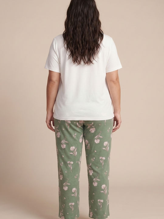 Siyah Inci Set Pijamale Dama de Vară Verde