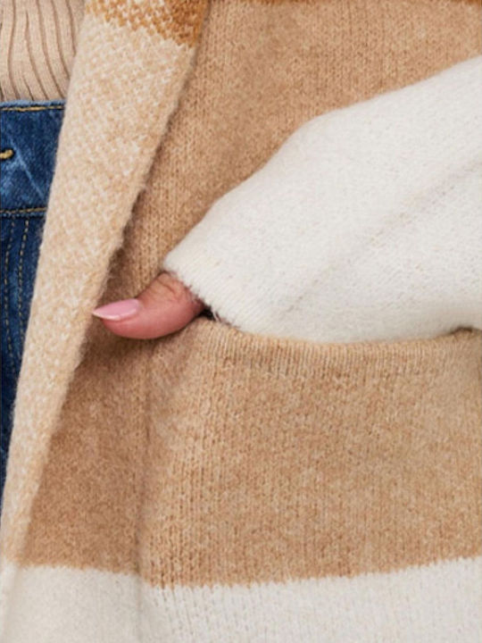 Long Women's Knitted Cardigan Camel