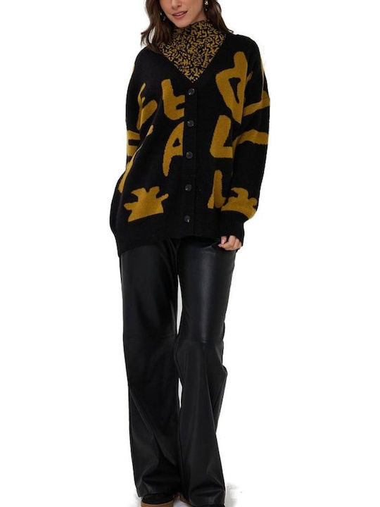 Women's Knitted Cardigan with Buttons Black Gold and Olive
