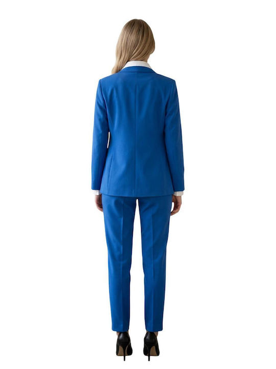 Vagias Damen Blazer aus Krepp Tailliert Blau Roua