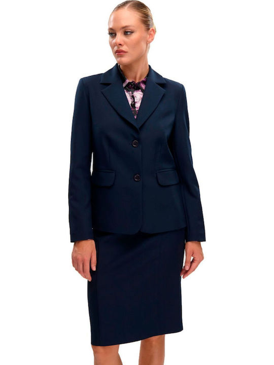 Fibes Damen Krepp Blazer Blau