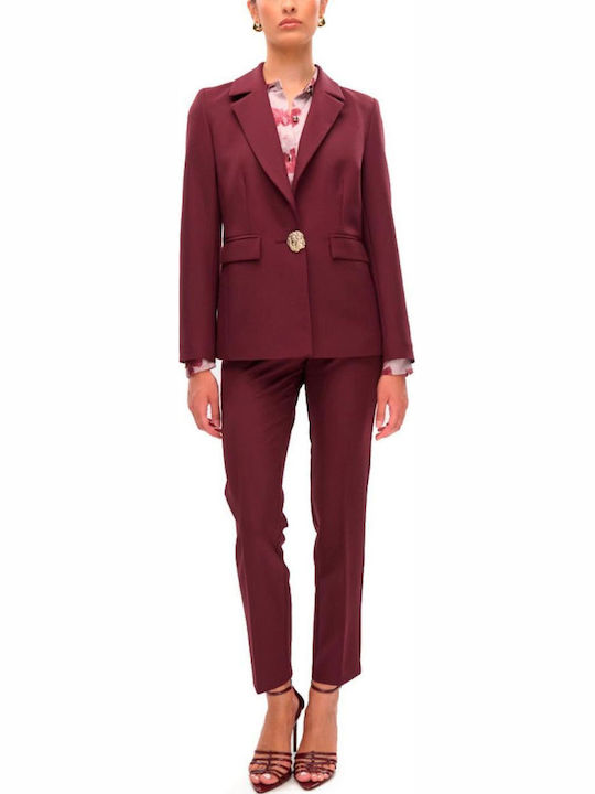 Fibes Long Women's Crepe Blazer Bordeaux