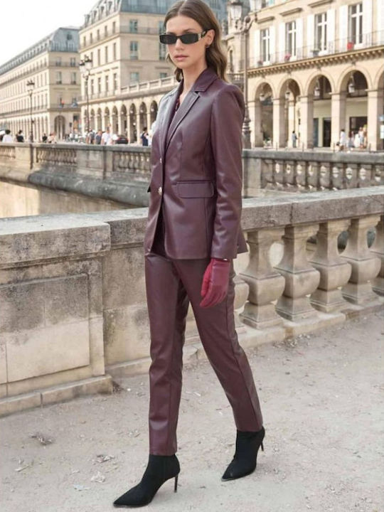 Fibes Langes Damenlederblazer Bordeaux