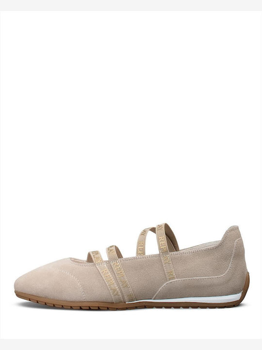 Suede Women's Ballerina Shoes in Beige Colour