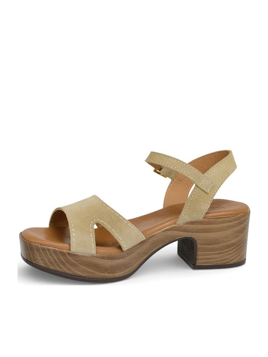 Damen Sandalen Aus Leder Beigen