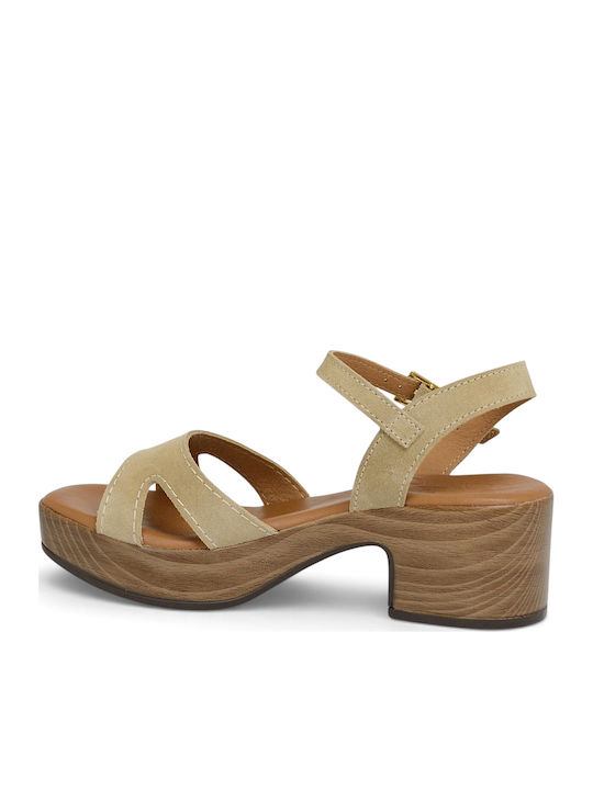Damen Sandalen Aus Leder Beigen