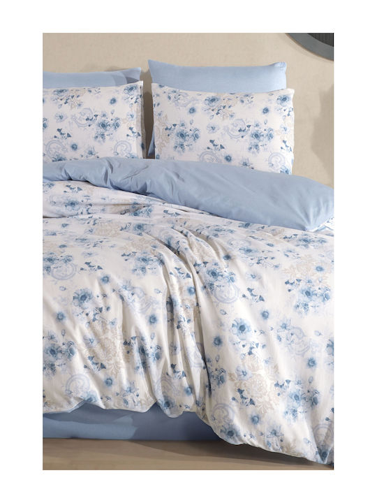 SteweHome Bed Sheet Set with 1 Pillowcase King Size with Rubber Hugger 200x220cm Blue Grey 4 Pieces