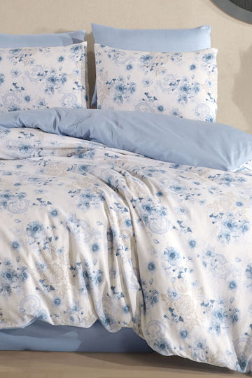 SteweHome Σετ King Size 4τμχ 200x220εκ. με Λάστιχο Μπλε Γκρι