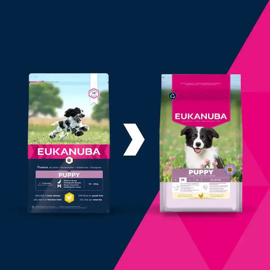 Eukanuba Growing Puppy Medium Breed 12kg Ξηρά Τροφή για Κουτάβια Μεσαίων Φυλών με Κοτόπουλο