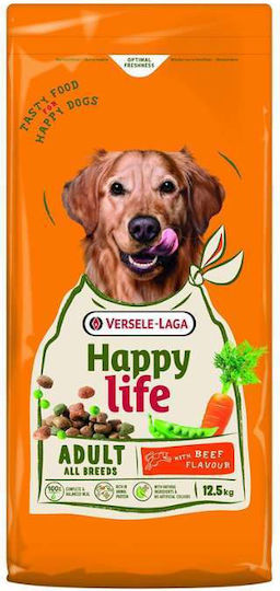 Happy Life 12.5kg Trockenfutter für Erwachsene Hunde mit Rindfleisch, Kalb, Fleisch, Huhn, Lachs und Gemüse