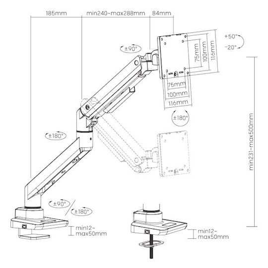 Brateck Bază de Birou pentru Monitor până la 49" cu Braț (LDT69-C012)