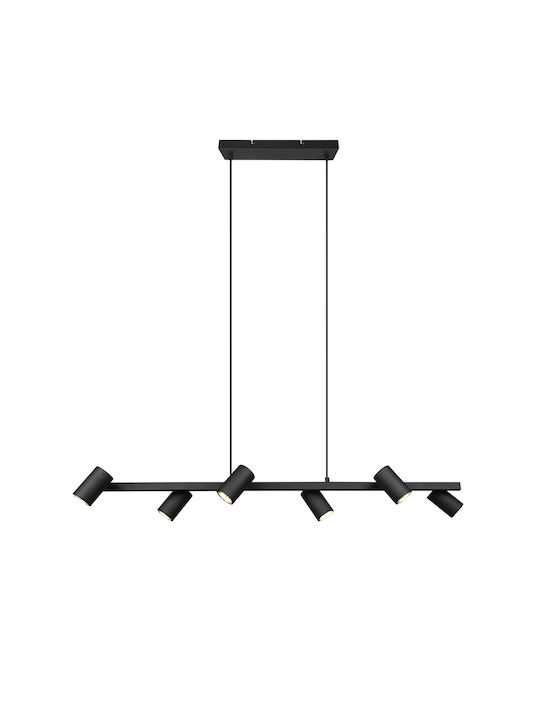 Trio Lighting Retro Marley Adjustable Pendant Light Black Rail for 6 Bulbs GU10 115x20x150cm