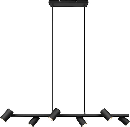 Trio Lighting Retro Marley Ρυθμιζόμενο Κρεμαστό Φωτιστικό Μαύρο Ράγα για 6 Λαμπτήρες GU10 115x20x150εκ.
