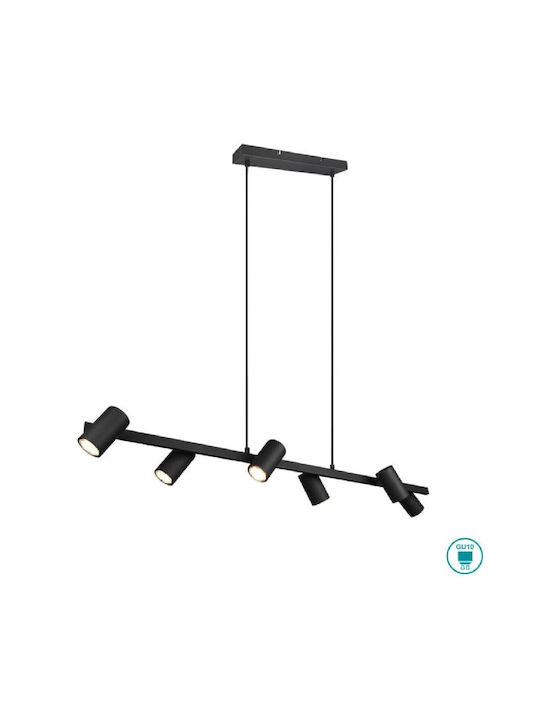 Trio Lighting Retro Marley Adjustable Pendant Light Black Rail for 6 Bulbs GU10 115x20x150cm