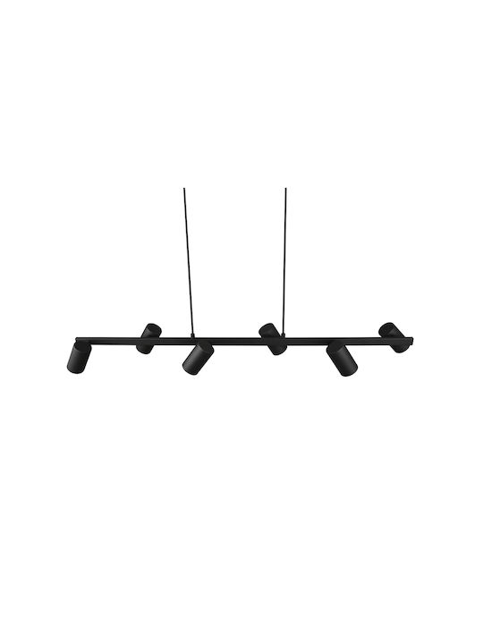 Trio Lighting Retro Marley Adjustable Pendant Light Black Rail for 6 Bulbs GU10 115x20x150cm