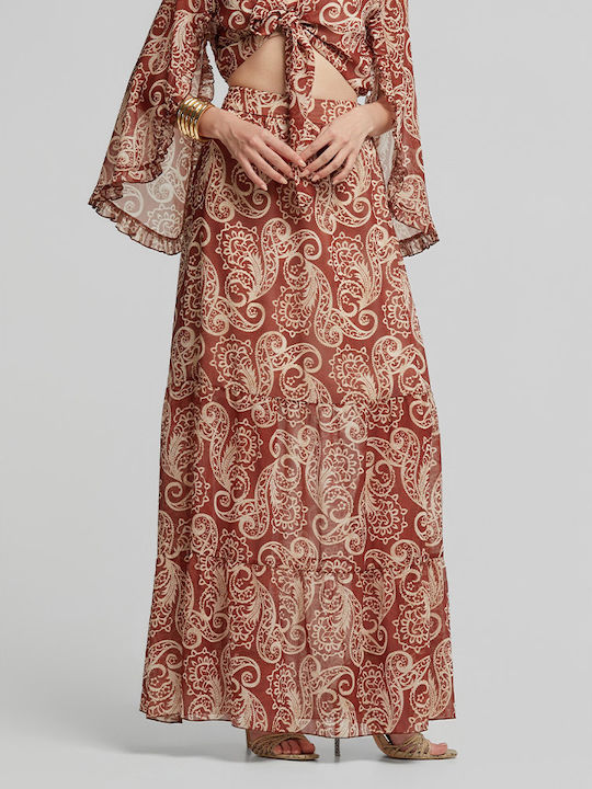 High Waist Maxi Skirt Brown