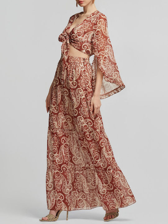 High Waist Maxi Skirt Brown