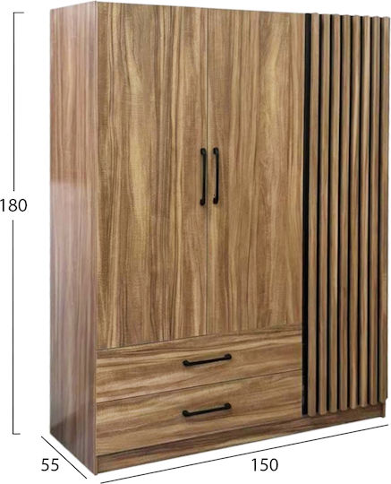 Harry Τρίφυλλη Ντουλάπα 150x55x180cm Μαύρο Harry Τρίφυλλη Ντουλάπα 150x55x180cm Μαύρο