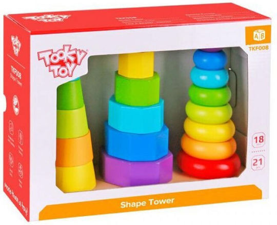 Tooky Toys Παιχνίδι Στοίβαξης Πύργοι Στοίβαξης Γεωμετρικά Σχήματα από Ξύλο για 18+ Μηνών