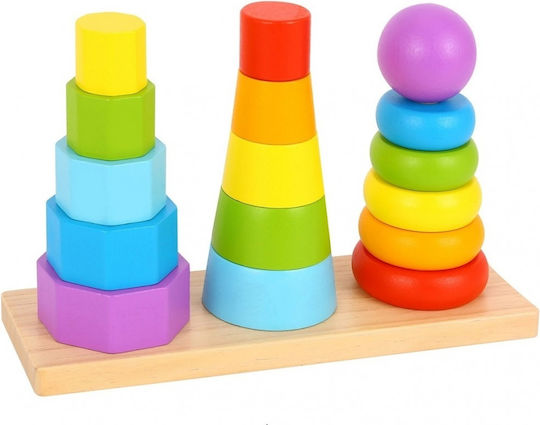 Tooky Toys Παιχνίδι Στοίβαξης Πύργοι Στοίβαξης Γεωμετρικά Σχήματα από Ξύλο για 18+ Μηνών