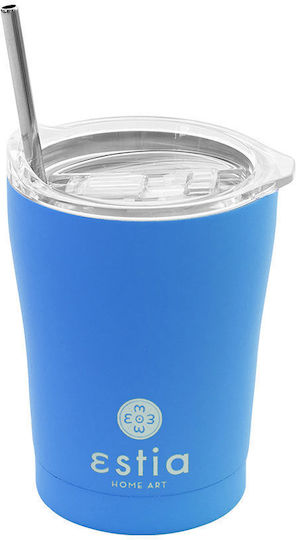 Estia Coffee Mug Save The Aegean Recyclable Glass Thermos Stainless Steel BPA Free 350ml Olympic Blue with Straw