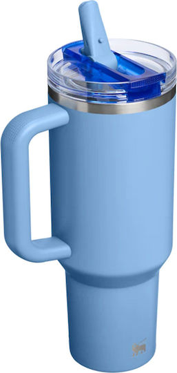 Stanley Handled Tumbler Thermos Stainless Steel 1.18lt Blue Sky with Straw and Handle