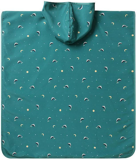 Beach Poncho Sun Protection Hood Whale Teal 4-7 Years Monneka
