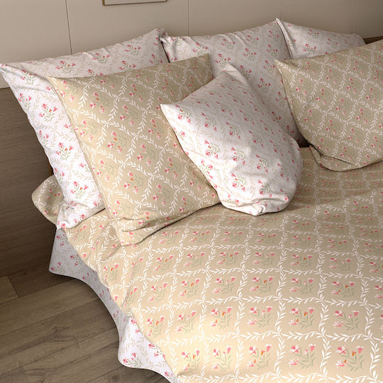 Charalambidis Textiles Σεντόνι Υπέρδιπλο με Λάστιχο 160x260εκ. Μπεζ