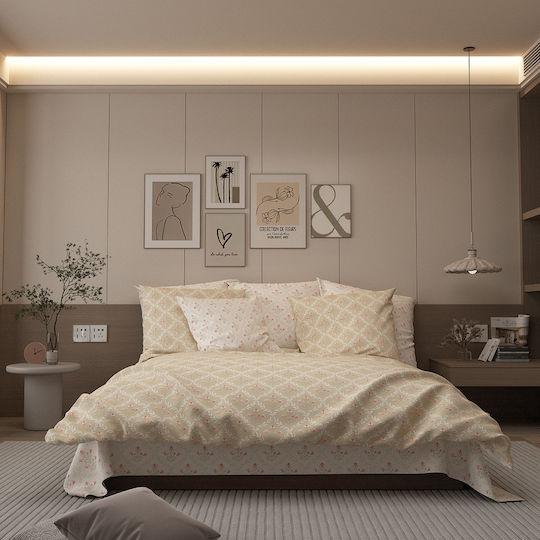 Charalambidis Textiles Σεντόνι Υπέρδιπλο με Λάστιχο 160x260εκ. Μπεζ