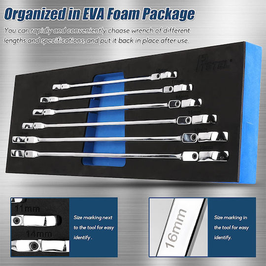 Exdel Tools Σετ 6 Μονά Κλειδιά Πολύγωνα Σπαστά με Μηχανισμό Καστάνιας