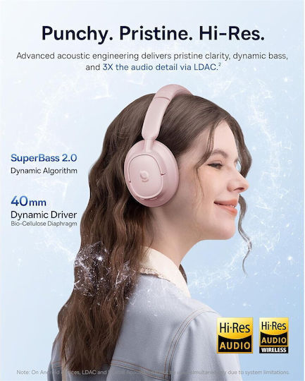 Baseus BH1 Ασύρματα Bluetooth Over Ear Ακουστικά Ροζ