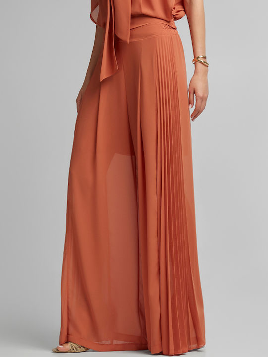 Women's High Rise Fabric Trousers Terracotta