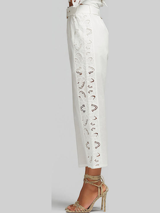 Women's High Rise Fabric Trousers White