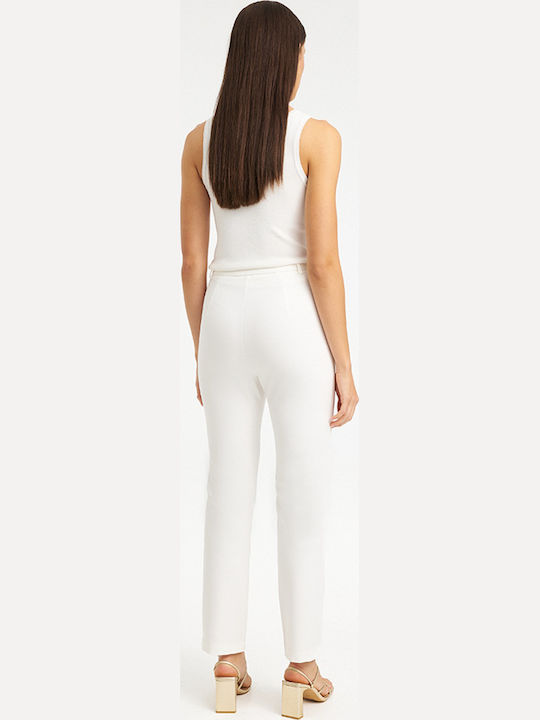 Women's High Rise Fabric Trousers in Regular Fit White