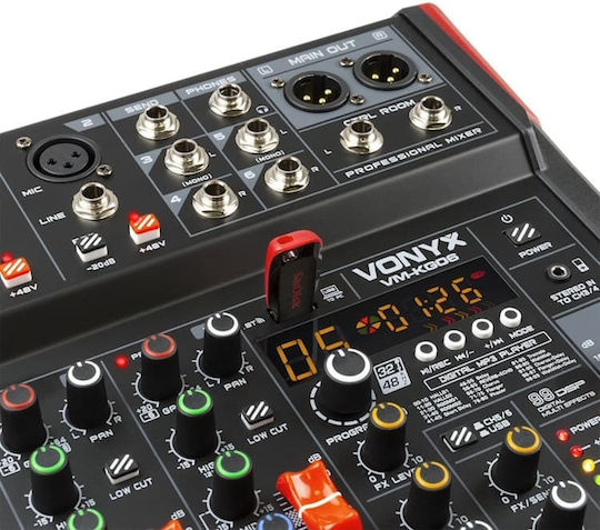 Vonyx VM-KG06 172.594 Analog Mixer 6 Channels with Phantom Power & 3 XLR Inputs & Bluetooth