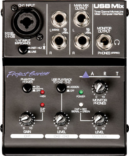 ART Pro Audio USB Mix Αναλογική Κονσόλα 3.0 Καναλιών με Phantom Power & 1 Εισόδο XLR