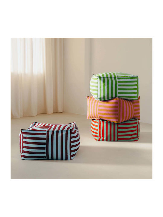 Bean Bag Stool Burgundy Blue Stripes