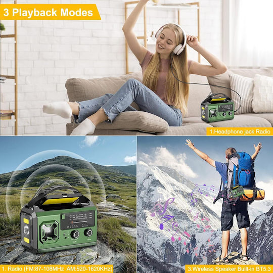 B0GWTPC7BN Radio Portabil Solar cu Bluetooth Verde