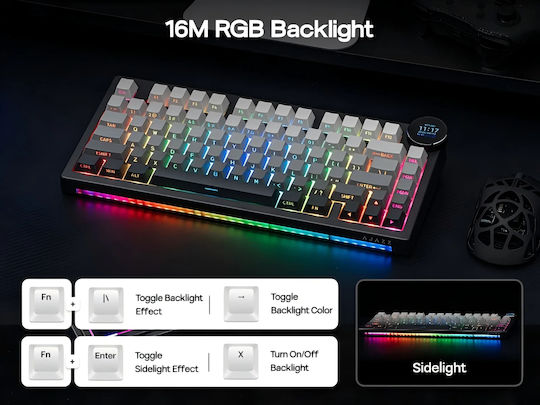 Ajazz AK820 V2 Pro Ασύρματο Gaming Πληκτρολόγιο 75% με RGB φωτισμό (Αγγλικό US)