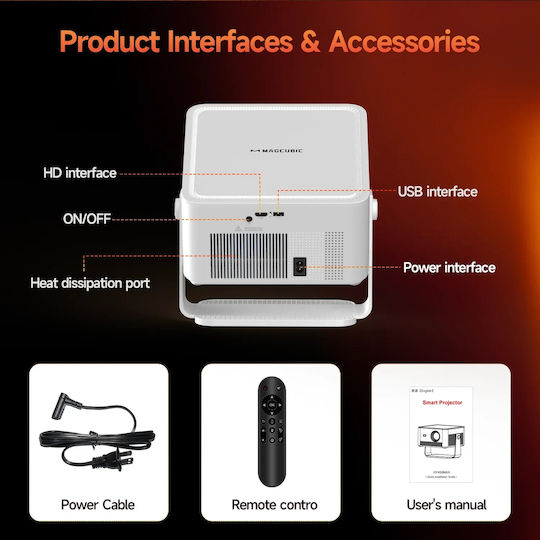 Magcubic HY450MAX Mini Beamer LCD Full HD Lampe LED mit Wi-Fi und Eingebauten Lautsprechern